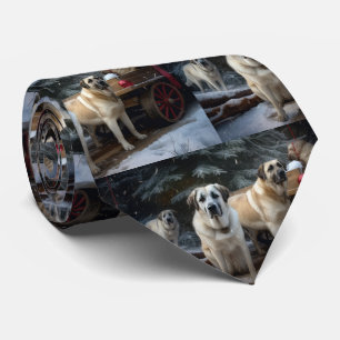 Anatolian Shepherd Snowy Sleigh Christmas Decor Tie
