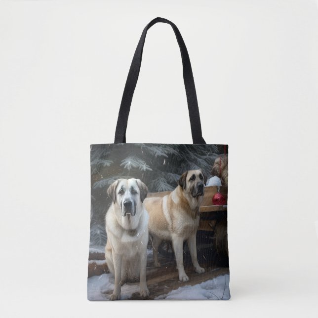 Anatolian Shepherd Snowy Sleigh Christmas Decor Tote Bag (Front)