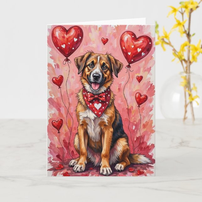 Anatolian Shepherd Valentine’s Day Dog with Hearts Card (Yellow Flower)