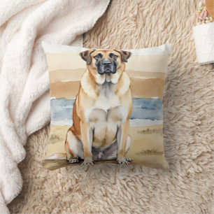 Anatolian Shepherd Watercolor Desert Tone Art Throw Pillow