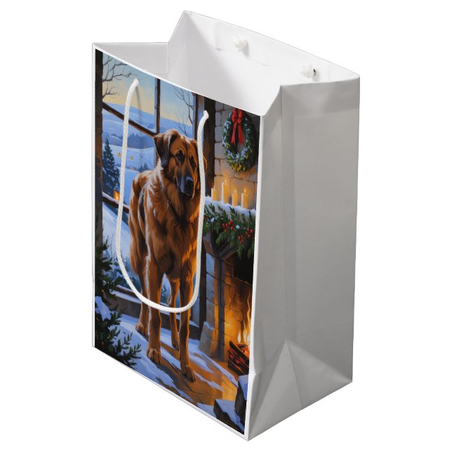 Anatolian Shepherd With Christmas Lights Holiday Medium Gift Bag (Front Angled)
