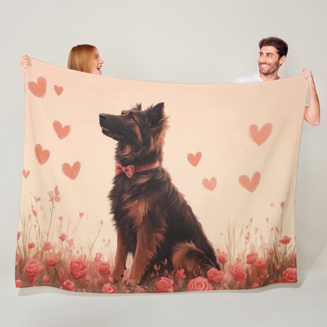 Anatolian Shepherd with Roses - Valentine's Day Fleece Blanket (In Situ)