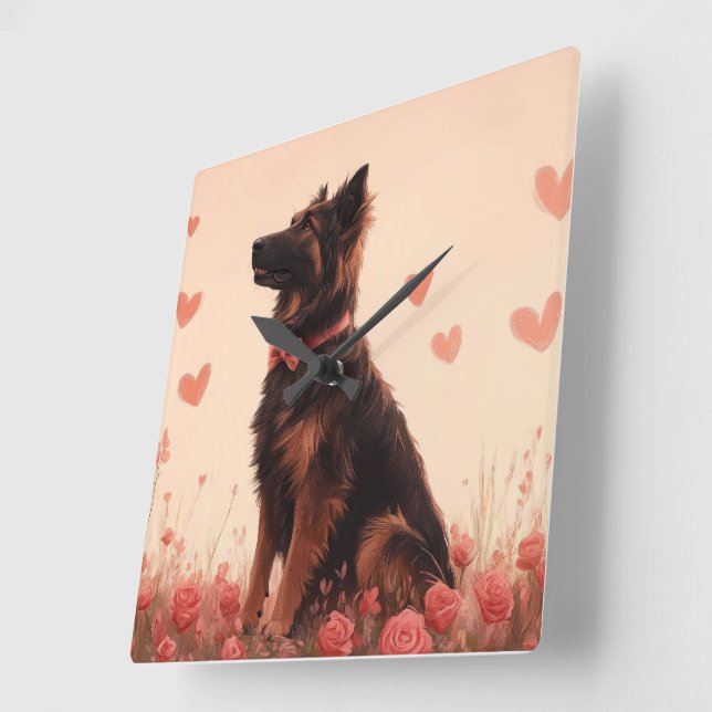 Anatolian Shepherd with Roses - Valentine's Day Square Wall Clock (Angle)