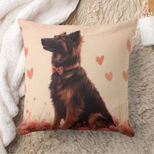 Anatolian Shepherd with Roses - Valentine's Day Throw Pillow