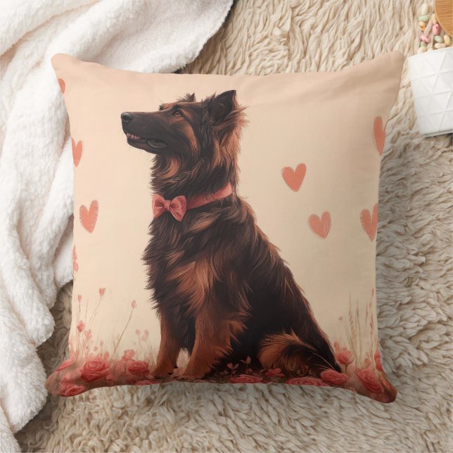 Anatolian Shepherd with Roses - Valentine's Day Throw Pillow (Blanket)