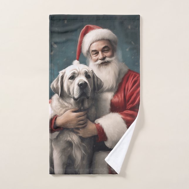 Anatolian Shepherd with Santa Claus Christmas Bath Towel Set (Hand Towel)