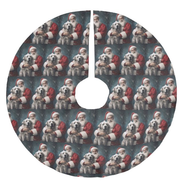 Anatolian Shepherd with Santa Claus Christmas Brushed Polyester Tree Skirt (Front)