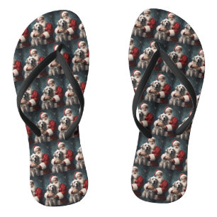 Anatolian Shepherd with Santa Claus Christmas Flip Flops