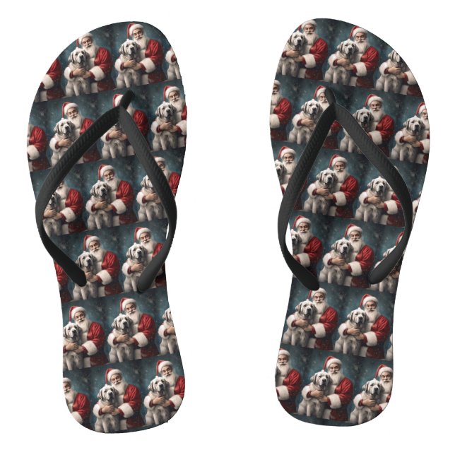 Anatolian Shepherd with Santa Claus Christmas Flip Flops (Footbed)