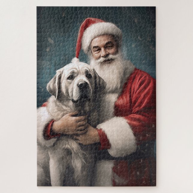 Anatolian Shepherd with Santa Claus Christmas Jigsaw Puzzle (Vertical)