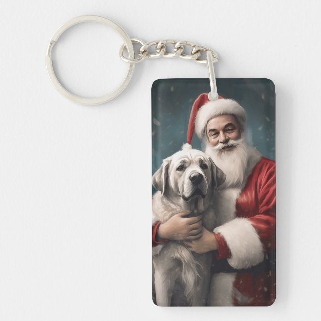 Anatolian Shepherd with Santa Claus Christmas Keychain (Front)
