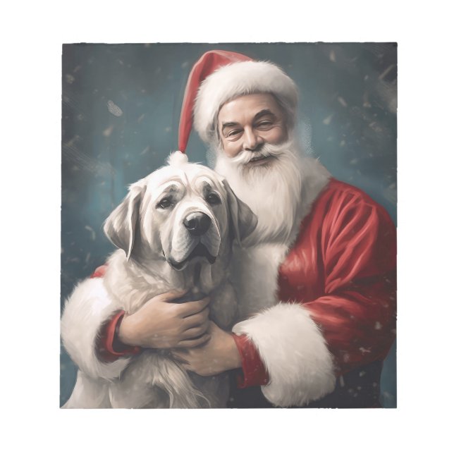 Anatolian Shepherd with Santa Claus Christmas Notepad (Front)