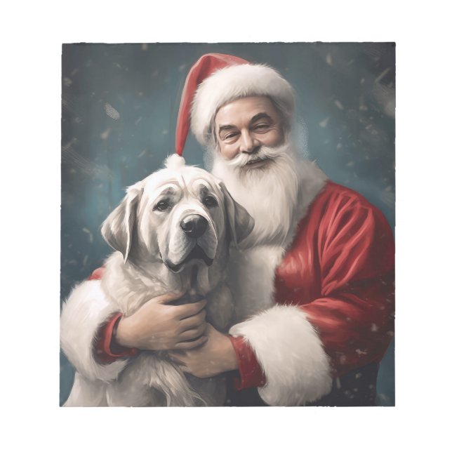 Anatolian Shepherd with Santa Claus Christmas Notepad (Front)