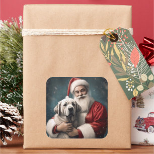 Anatolian Shepherd with Santa Claus Christmas Square Sticker