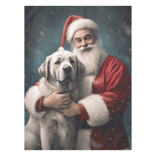Anatolian Shepherd with Santa Claus Christmas Tablecloth (Front)