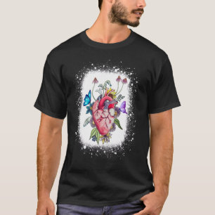 Anatomical Heart and Flowers Bleached Women Men T-Shirt