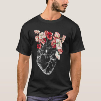 Anatomical Heart And Flowers T-Shirt