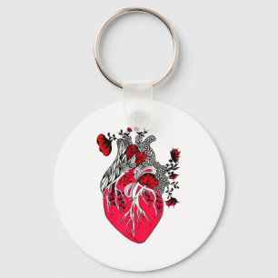 Anatomical Heart Blooming Red Flowers Valentines D Keychain