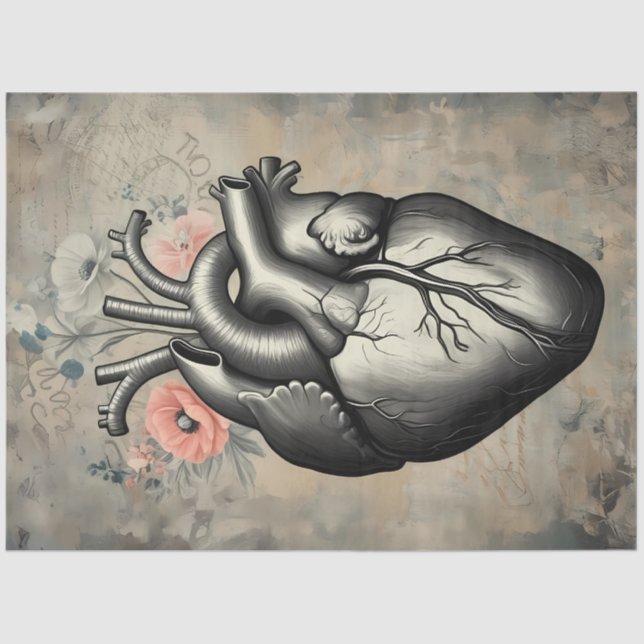 Anatomical Heart Floral Decoupage Paper (Front)