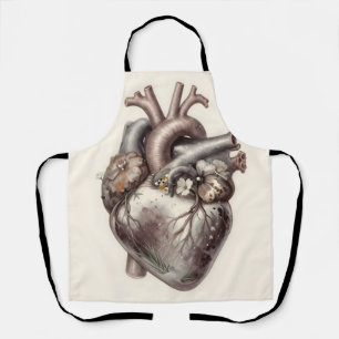 Anatomical Heart Floral Vintage Botanical Medical  Apron