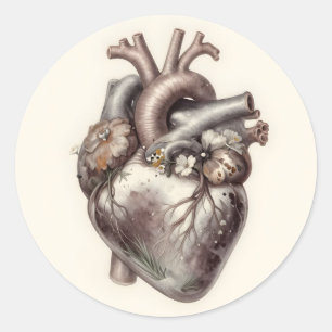 Anatomical Heart Floral Vintage Botanical Medical  Classic Round Sticker