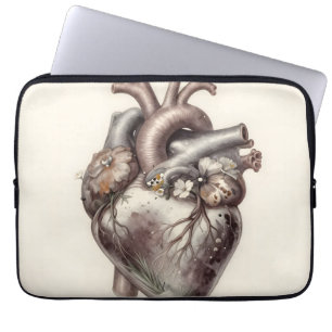Anatomical Heart Floral Vintage Botanical Medical Laptop Sleeve