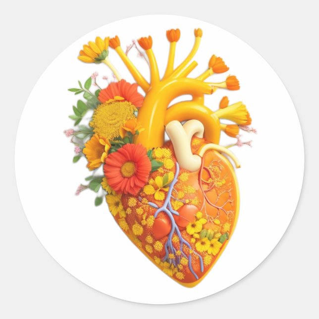 Anatomical heart flowers  classic round sticker (Front)