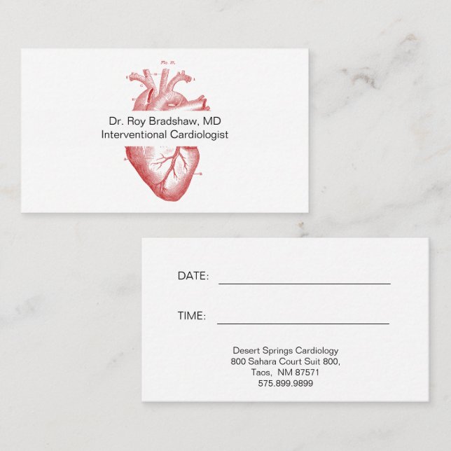 Anatomical Heart Illustration Cardiologist Business Card (Front/Back)