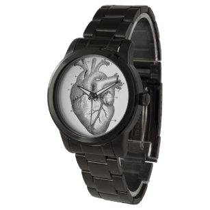 Anatomical Heart Ladies Black Steel Bracelet Watch