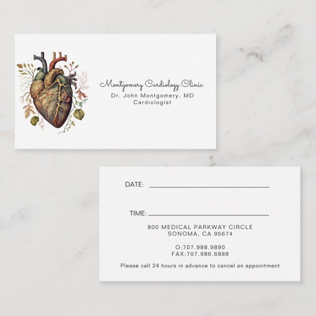Anatomical Heart Medical Cardiology Doctor Appointment Card (Front/Back)