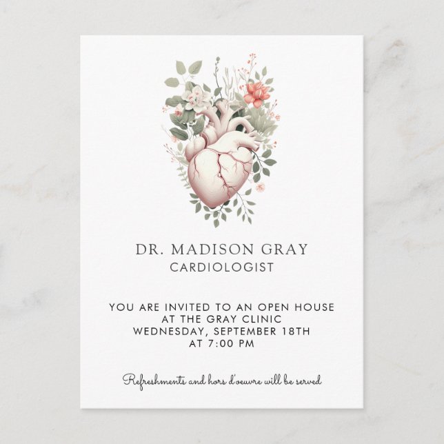 Anatomical Heart Medical Cardiology Open House Invitation Postcard (Front)