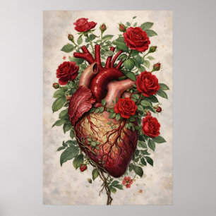 Anatomical Heart Roses Poster, Botanical Poster