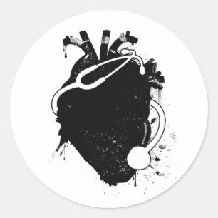 anatomical heart stethoscope classic round sticker
