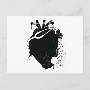 anatomical heart stethoscope postcard