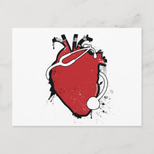 anatomical heart stethoscope postcard