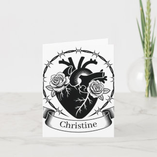 Anatomical Heart Tattoo: Black and White Design  Note Card