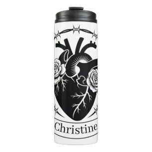 Anatomical Heart Tattoo: Black and White Design  Thermal Tumbler