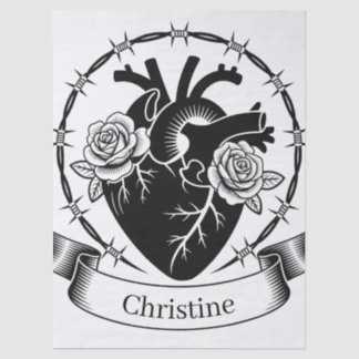 Anatomical Heart Tattoo: Black and White Design  Tissue Paper
