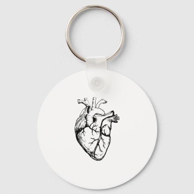 Anatomical Heart Vintage Line Art Keychain (Front)