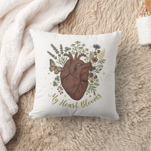 Anatomical Heart Wildflower Bouquet Aesthetic Throw Pillow
