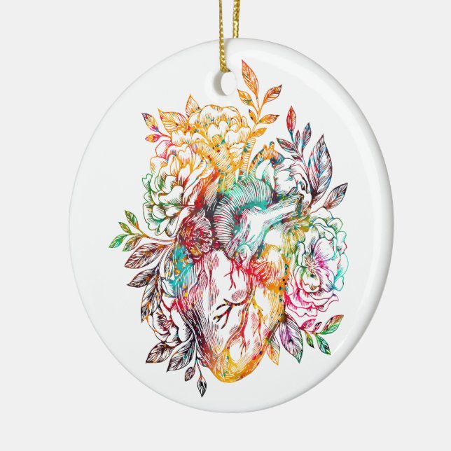 Anatomical heart with flowers ceramic ornament (Left)