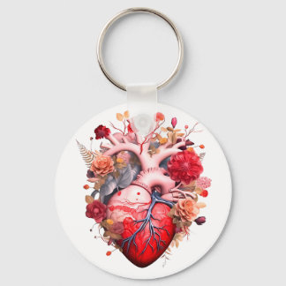 Anatomical heart with flowers  keychain
