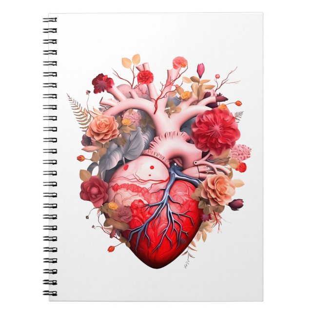 Anatomical heart with flowers  notebook (Front)