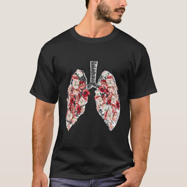 Anatomical Lungs And Flowers T-Shirt (Front)
