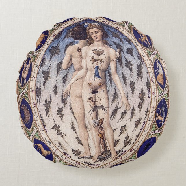 Anatomical Zodiac Man Round Pillow (Front)