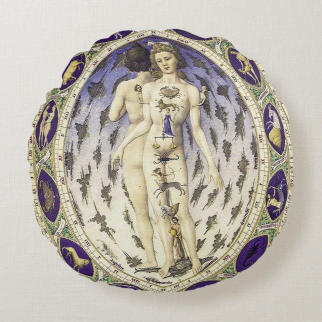 Anatomical Zodiac Man Round Pillow (Front)