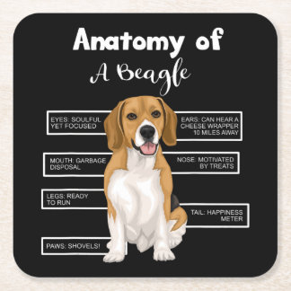 Anatomy Of A Beagle Funny Dog Lovers Gifts Square Paper Coaster