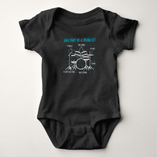 Anatomy Of A Drum Set  Drummer Musician Drumsticks Baby Bodysuit