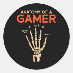 Anatomy Of A Gamer Skeleton Hand Funny Men Boys Ki Classic Round Sticker
