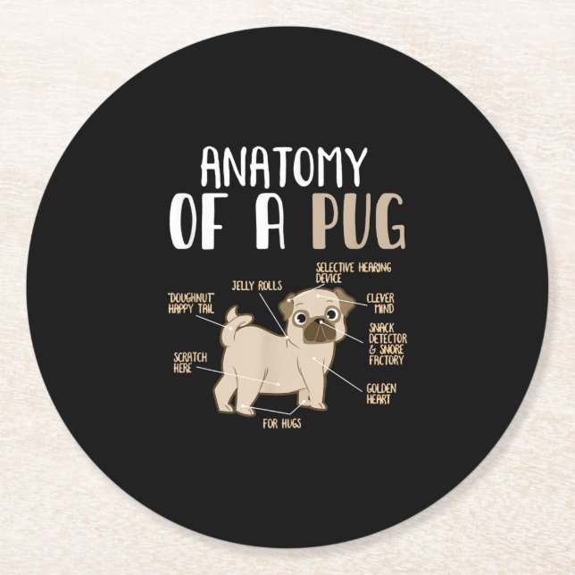 Anatomy Of A Pug Breed Dog Pet Hound Lover Round Paper Coaster (Front)